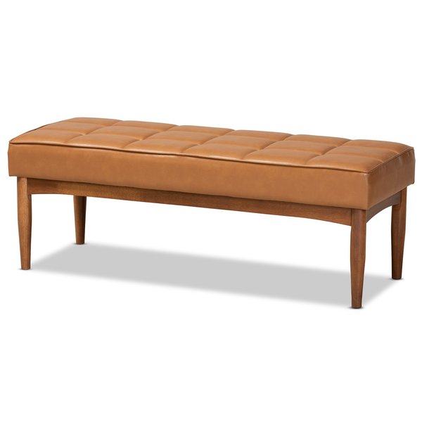 Baxton Studio Sanford Mid-Century Modern Tan Faux Leather and Walnut Brown Finished Wood Dining Bench 184-11348-Zoro